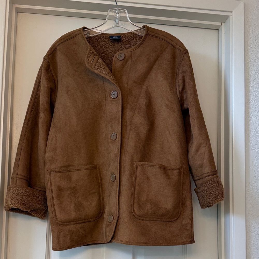 Jcrew factory Cozy Brown faux Sherpa-Lined Jacket. Reversible. XS. Like new